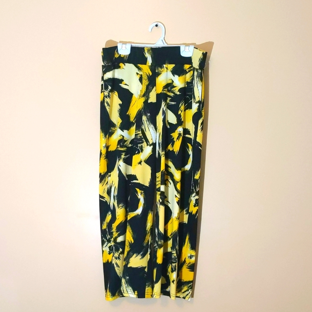 Lasania| Canary Yellow and Black Stretch Flowing Pants Polyester Spandex mix